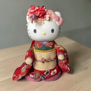 Vintage 2001 Sanrio Hello Kitty Ceramic Red Kimono Figurine Floral Japan Rare 6”